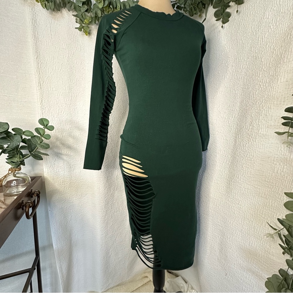 Julia by Love J Forest Green Long Sleeve Cut-Out Bodycon Dress Size Small